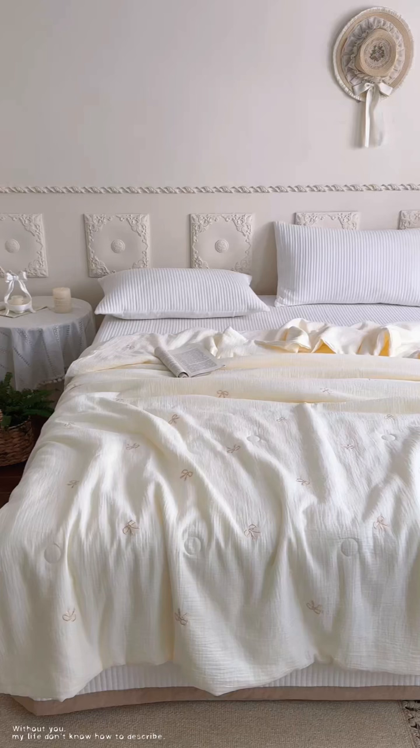 91家纺网 家纺一手货源 找家纺 宇航家纺 2026新款全棉纯棉皱皱纱刺绣款夏被夏凉被空调被床盖四件套 蝴蝶结