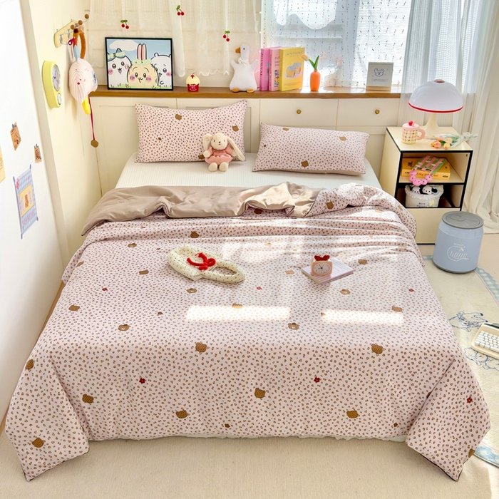 91家纺网 家纺一手货源 找家纺 金蕊阁 2025新款A类水洗双层纱夏被大豆夏被夏凉被空调被豹纹熊