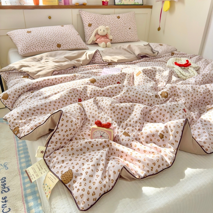 91家纺网 家纺一手货源 找家纺 金蕊阁 2025新款A类水洗双层纱夏被大豆夏被夏凉被空调被豹纹熊