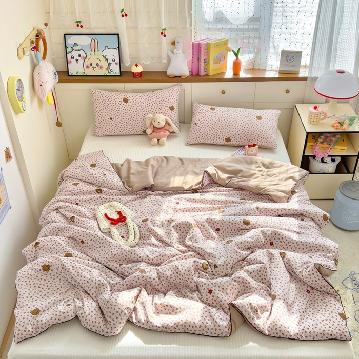 91家纺网 家纺一手货源 找家纺 金蕊阁 2025新款A类水洗双层纱夏被大豆夏被夏凉被空调被豹纹熊