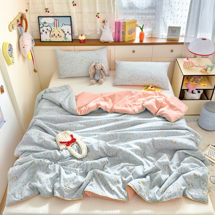 91家纺网 家纺一手货源 找家纺 金蕊阁 2025新款A类水洗双层纱夏被大豆夏被夏凉被空调被花漾鲸落