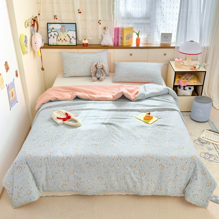 91家纺网 家纺一手货源 找家纺 金蕊阁 2025新款A类水洗双层纱夏被大豆夏被夏凉被空调被花漾鲸落