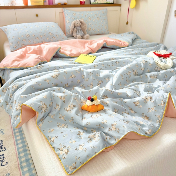 91家纺网 家纺一手货源 找家纺 金蕊阁 2025新款A类水洗双层纱夏被大豆夏被夏凉被空调被花漾鲸落