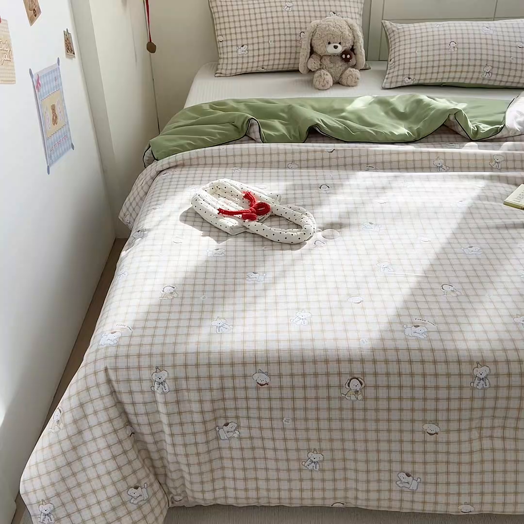 91家纺网 家纺一手货源 找家纺 金蕊阁 2025新款A类水洗双层纱夏被大豆夏被夏凉被空调被花语兔