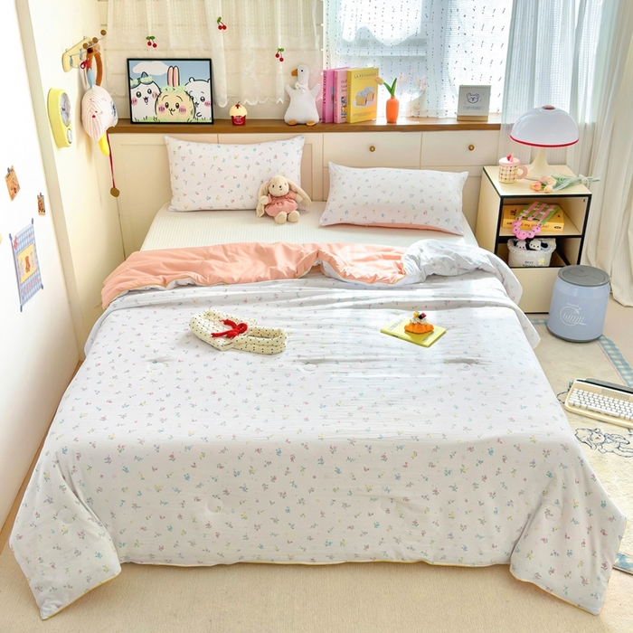 91家纺网 家纺一手货源 找家纺 金蕊阁 2025新款A类水洗双层纱夏被大豆夏被夏凉被空调被花韵