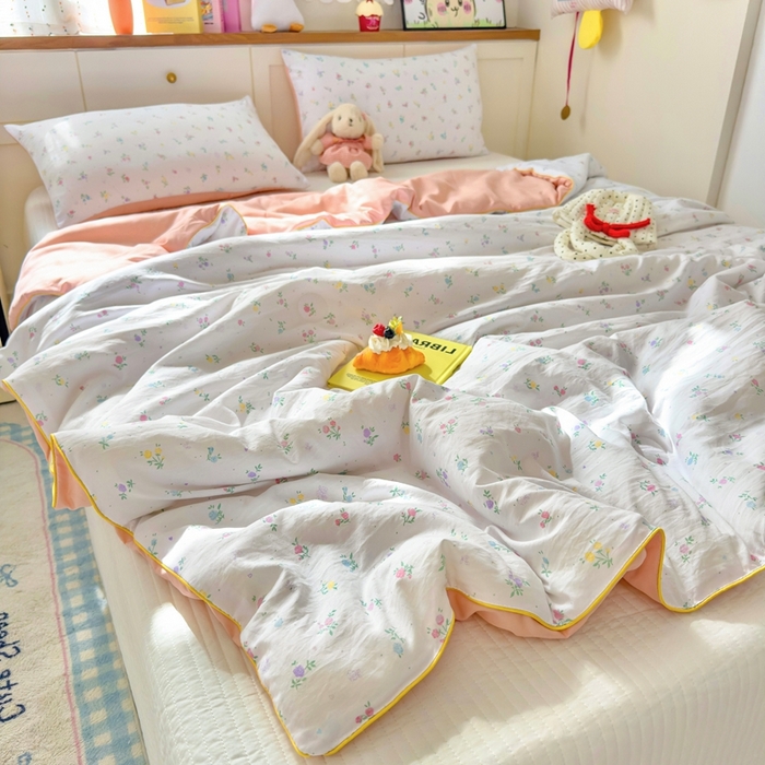 91家纺网 家纺一手货源 找家纺 金蕊阁 2025新款A类水洗双层纱夏被大豆夏被夏凉被空调被花韵