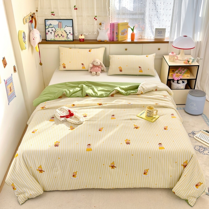 91家纺网 家纺一手货源 找家纺 金蕊阁 2025新款A类水洗双层纱夏被大豆夏被夏凉被空调被可爱宝贝