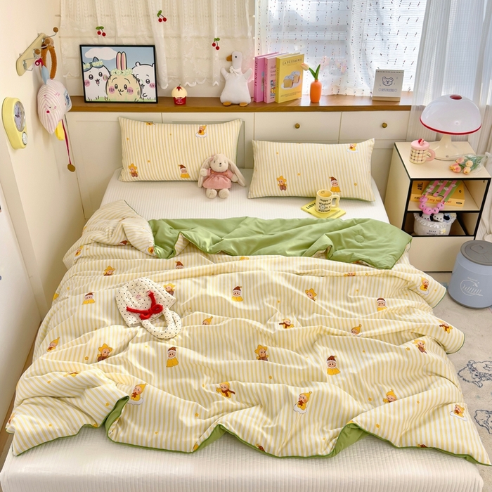 91家纺网 家纺一手货源 找家纺 金蕊阁 2025新款A类水洗双层纱夏被大豆夏被夏凉被空调被可爱宝贝