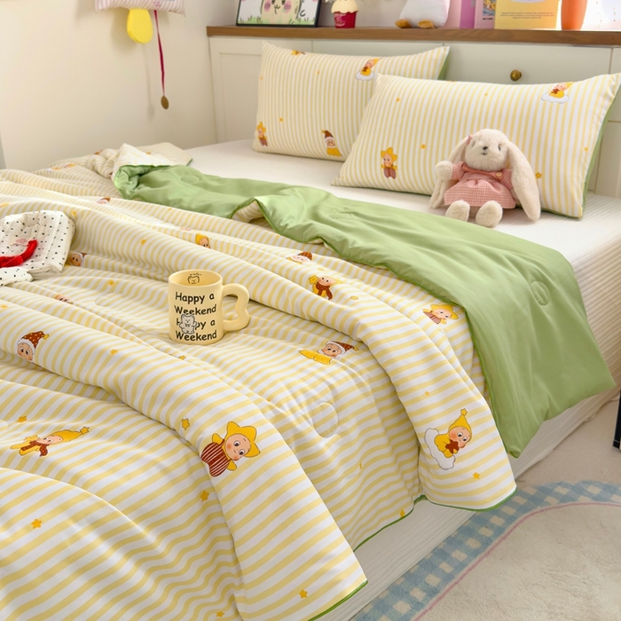 91家纺网 家纺一手货源 找家纺 金蕊阁 2025新款A类水洗双层纱夏被大豆夏被夏凉被空调被可爱宝贝