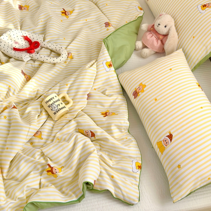 91家纺网 家纺一手货源 找家纺 金蕊阁 2025新款A类水洗双层纱夏被大豆夏被夏凉被空调被可爱宝贝