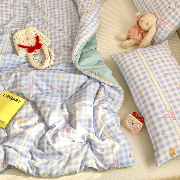 91家纺网 家纺一手货源 找家纺 金蕊阁 2025新款A类水洗双层纱夏被大豆夏被夏凉被空调被兰格小狗