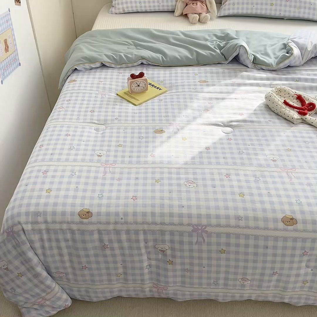 91家纺网 家纺一手货源 找家纺 金蕊阁 2025新款A类水洗双层纱夏被大豆夏被夏凉被空调被兰格小狗