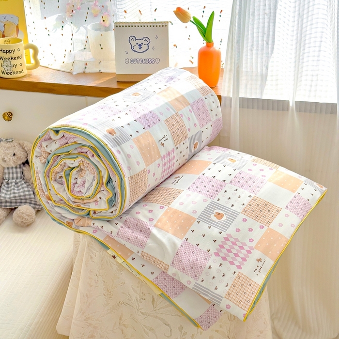 金蕊阁 2025新款A类水洗双层纱夏被大豆夏被夏凉被空调被拼格小兔