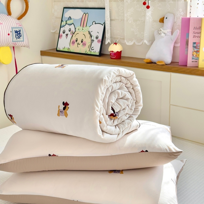 91家纺网 家纺一手货源 找家纺 金蕊阁 2025新款A类水洗双层纱夏被大豆夏被夏凉被空调被线条小狗