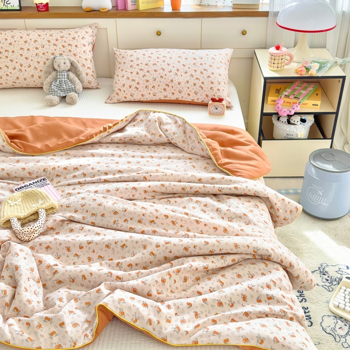 91家纺网 家纺一手货源 找家纺 金蕊阁 2025新款A类水洗双层纱夏被大豆夏被夏凉被空调被小橙集