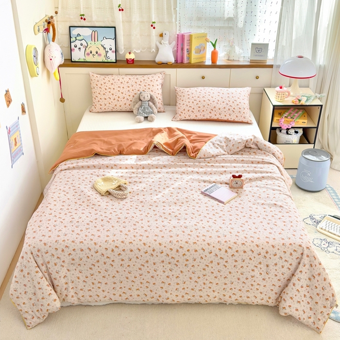 91家纺网 家纺一手货源 找家纺 金蕊阁 2025新款A类水洗双层纱夏被大豆夏被夏凉被空调被小橙集