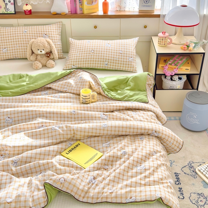 91家纺网 家纺一手货源 找家纺 金蕊阁 2025新款A类水洗双层纱夏被大豆夏被夏凉被空调被小狗乐园