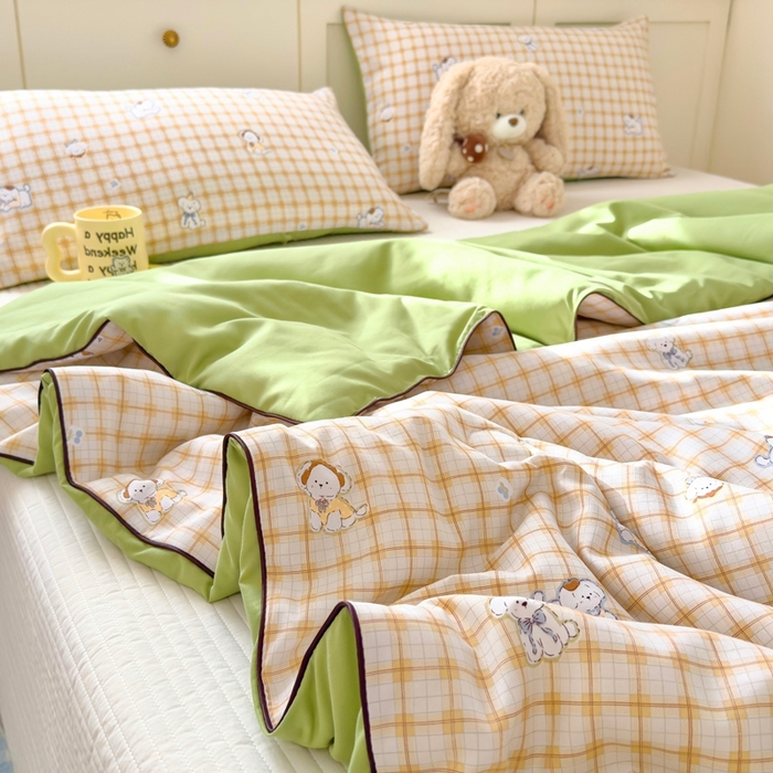 91家纺网 家纺一手货源 找家纺 金蕊阁 2025新款A类水洗双层纱夏被大豆夏被夏凉被空调被小狗乐园