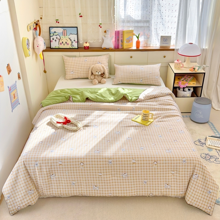 91家纺网 家纺一手货源 找家纺 金蕊阁 2025新款A类水洗双层纱夏被大豆夏被夏凉被空调被小狗乐园