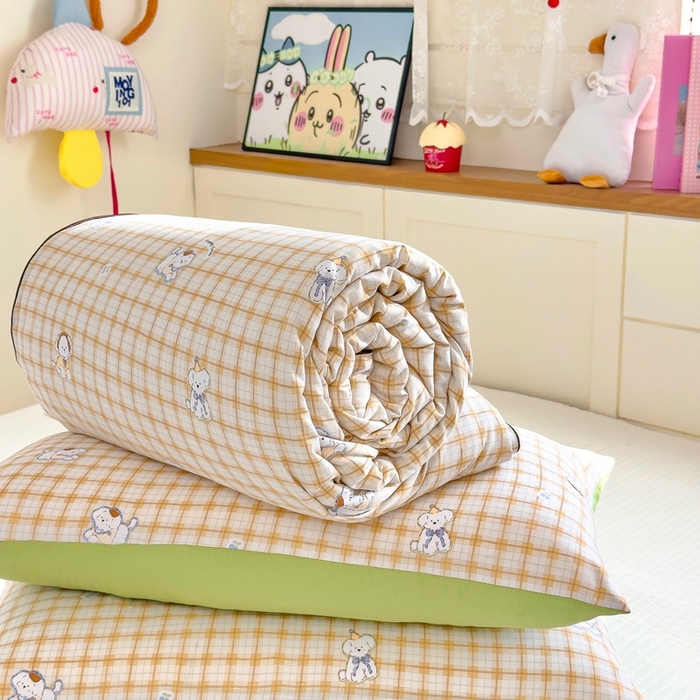 91家纺网 家纺一手货源 找家纺 金蕊阁 2025新款A类水洗双层纱夏被大豆夏被夏凉被空调被小狗乐园