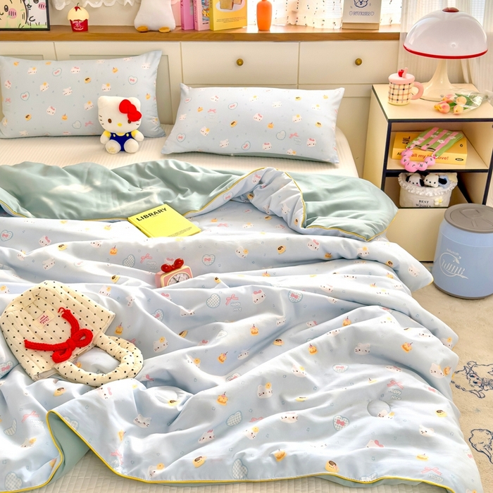 91家纺网 家纺一手货源 找家纺 金蕊阁 2025新款A类水洗双层纱夏被大豆夏被夏凉被空调被小猫甜品店