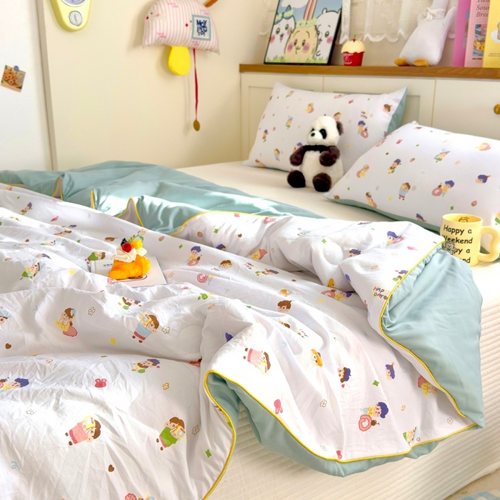 91家纺网 家纺一手货源 找家纺 金蕊阁 2025新款A类水洗双层纱夏被大豆夏被夏凉被空调被小新乐园