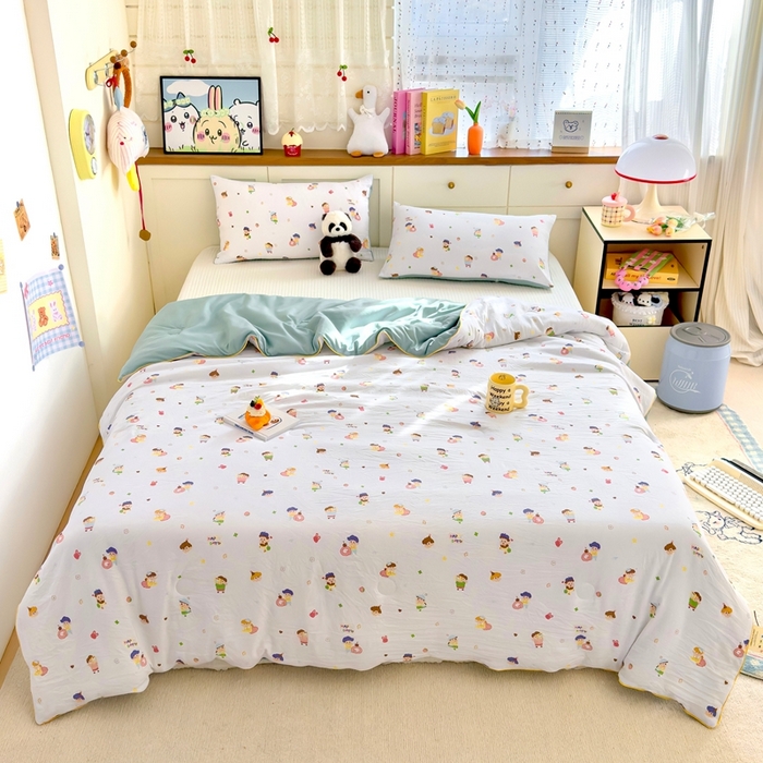 91家纺网 家纺一手货源 找家纺 金蕊阁 2025新款A类水洗双层纱夏被大豆夏被夏凉被空调被小新乐园