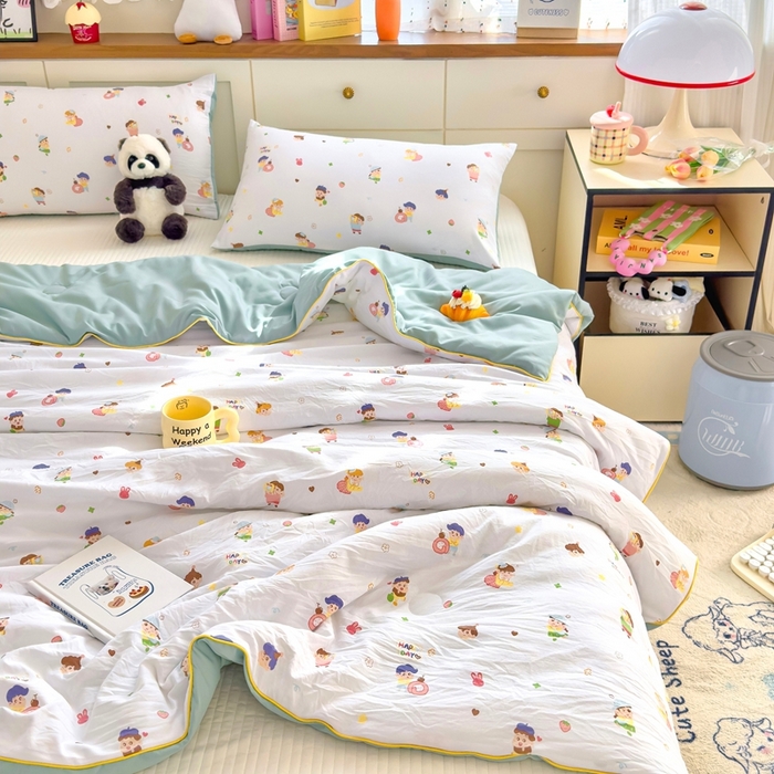 91家纺网 家纺一手货源 找家纺 金蕊阁 2025新款A类水洗双层纱夏被大豆夏被夏凉被空调被小新乐园