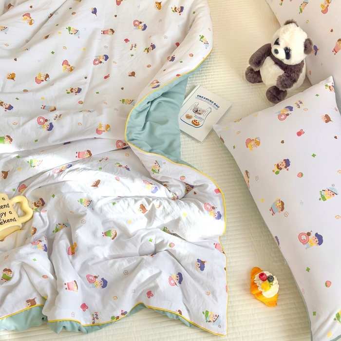 91家纺网 家纺一手货源 找家纺 金蕊阁 2025新款A类水洗双层纱夏被大豆夏被夏凉被空调被小新乐园