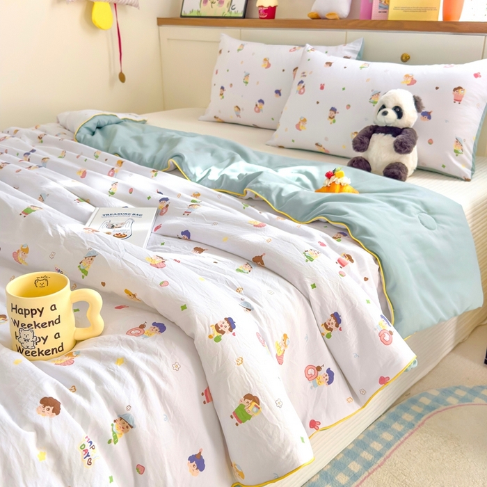 91家纺网 家纺一手货源 找家纺 金蕊阁 2025新款A类水洗双层纱夏被大豆夏被夏凉被空调被小新乐园