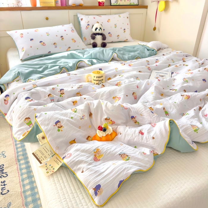 91家纺网 家纺一手货源 找家纺 金蕊阁 2025新款A类水洗双层纱夏被大豆夏被夏凉被空调被小新乐园