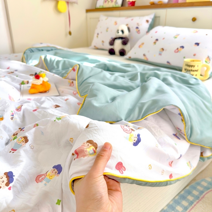 91家纺网 家纺一手货源 找家纺 金蕊阁 2025新款A类水洗双层纱夏被大豆夏被夏凉被空调被小新乐园