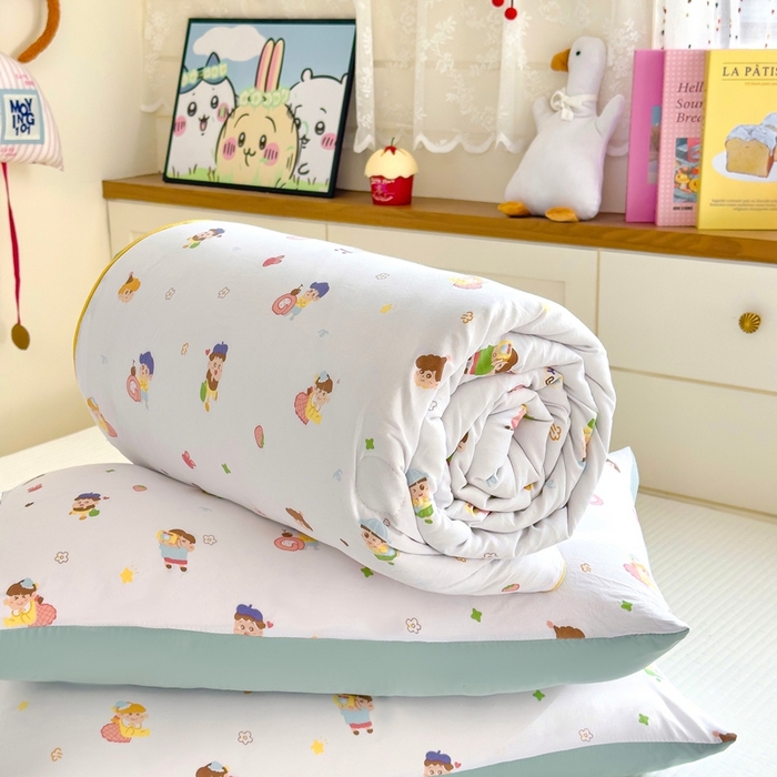 91家纺网 家纺一手货源 找家纺 金蕊阁 2025新款A类水洗双层纱夏被大豆夏被夏凉被空调被小新乐园