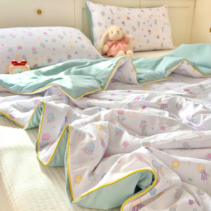 91家纺网 家纺一手货源 找家纺 金蕊阁 2025新款A类水洗双层纱夏被大豆夏被夏凉被空调被星落水母湾