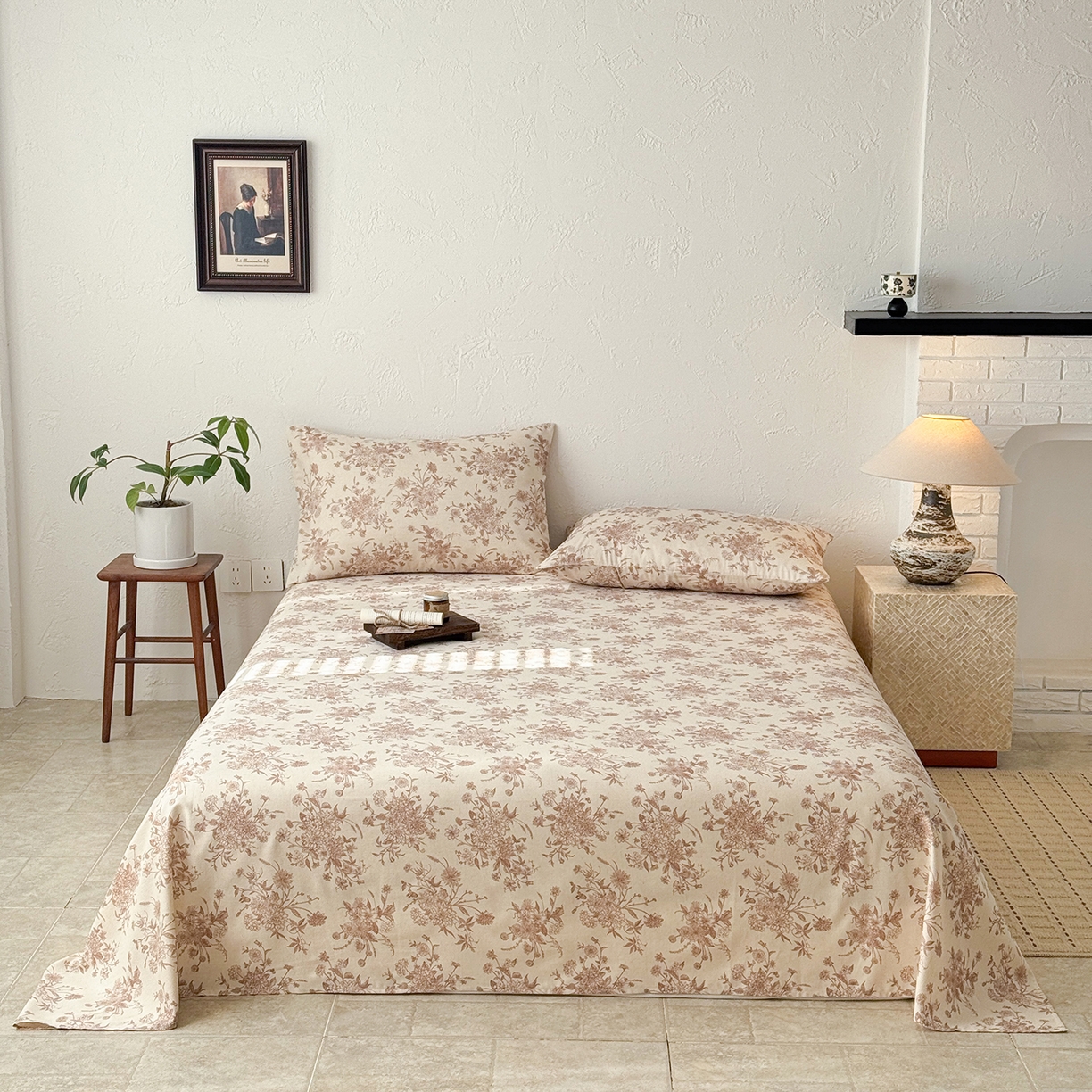 91家纺网 家纺一手货源 找家纺 （总）蓝邻家纺 2026年新款全棉纯棉棉麻复古风单床单单品床单单件场景二