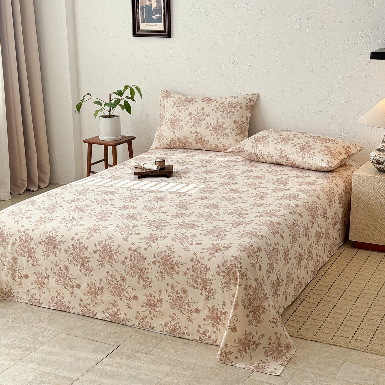 91家纺网 家纺一手货源 找家纺 （总）蓝邻家纺 2026年新款全棉纯棉棉麻复古风单床单单品床单单件场景二