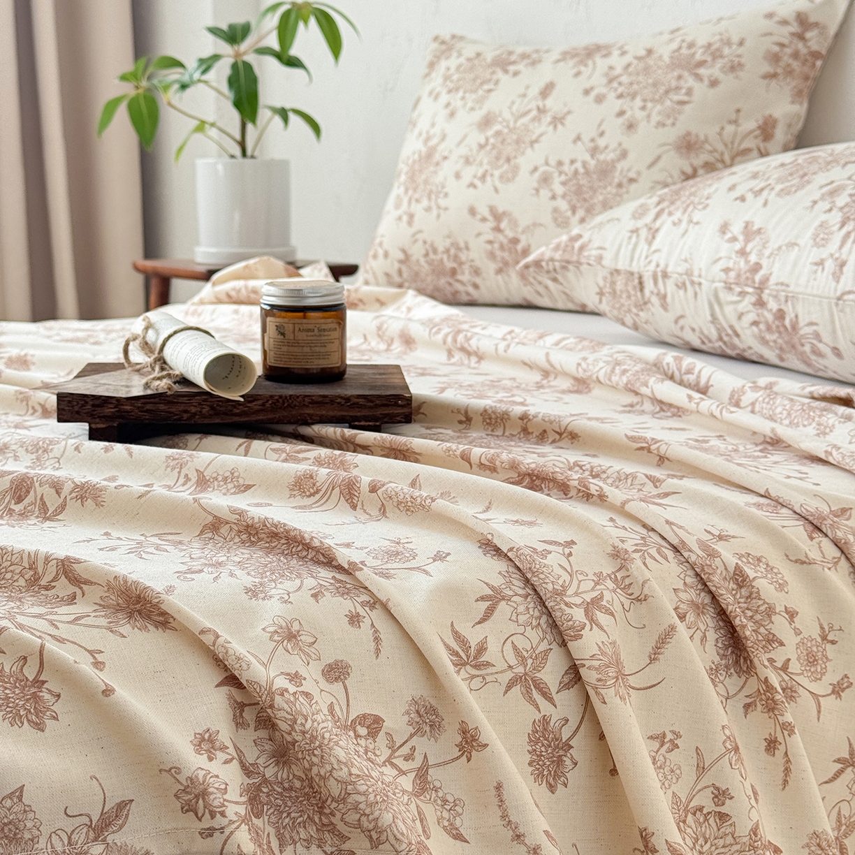 91家纺网 家纺一手货源 找家纺 （总）蓝邻家纺 2026年新款全棉纯棉棉麻复古风单床单单品床单单件场景二