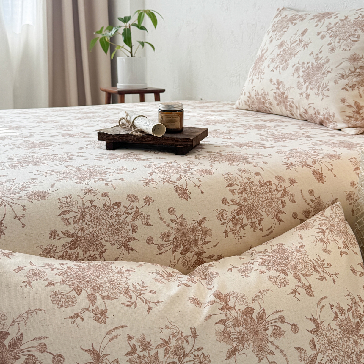 91家纺网 家纺一手货源 找家纺 （总）蓝邻家纺 2026年新款全棉纯棉棉麻复古风单床单单品床单单件场景二