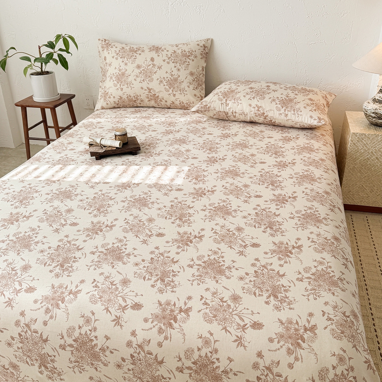 91家纺网 家纺一手货源 找家纺 （总）蓝邻家纺 2026年新款全棉纯棉棉麻复古风单床单单品床单单件场景二