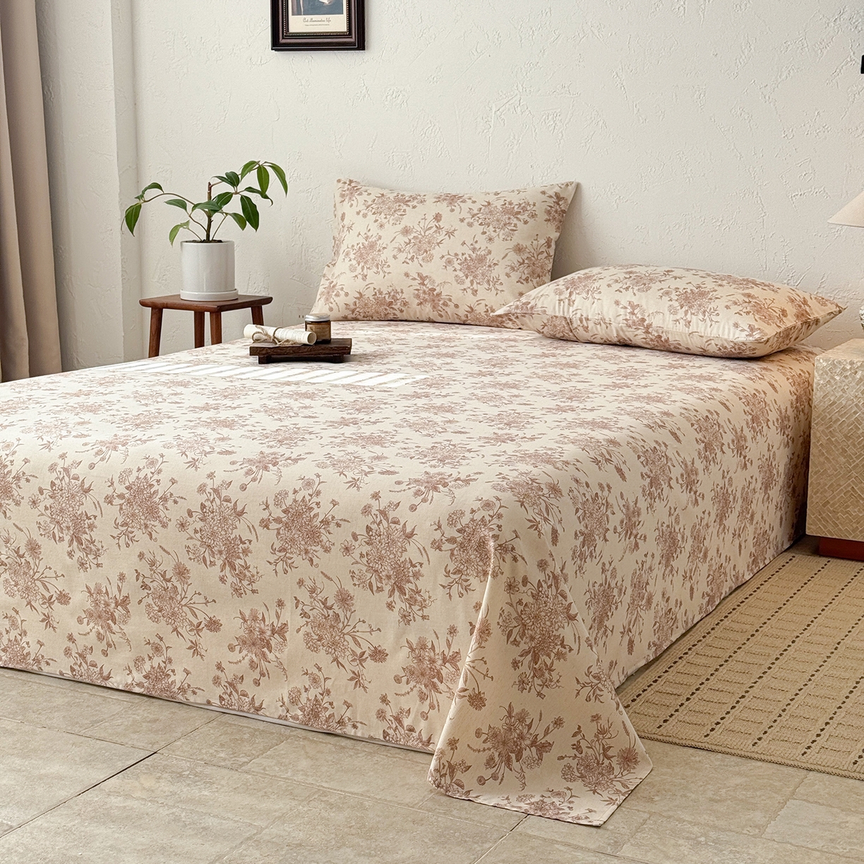 91家纺网 家纺一手货源 找家纺 （总）蓝邻家纺 2026年新款全棉纯棉棉麻复古风单床单单品床单单件场景二