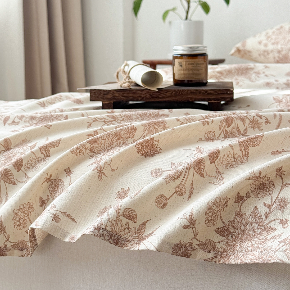 91家纺网 家纺一手货源 找家纺 （总）蓝邻家纺 2026年新款全棉纯棉棉麻复古风单床单单品床单单件场景二