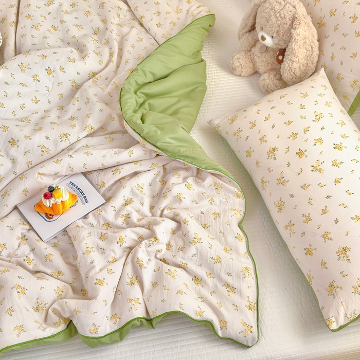 91家纺网 家纺一手货源 找家纺 金蕊阁 2025新款A类水洗双层纱夏被大豆夏被夏凉被空调被花间梦