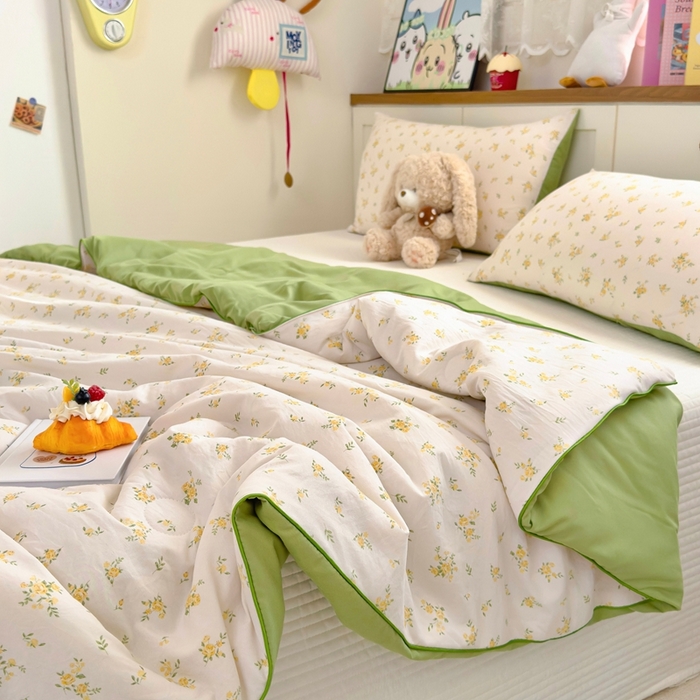 91家纺网 家纺一手货源 找家纺 金蕊阁 2025新款A类水洗双层纱夏被大豆夏被夏凉被空调被花间梦