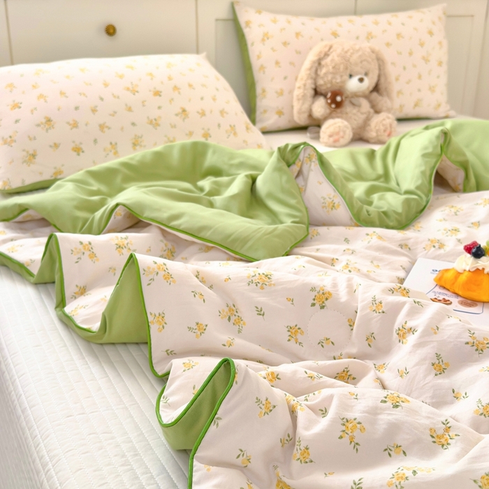 91家纺网 家纺一手货源 找家纺 金蕊阁 2025新款A类水洗双层纱夏被大豆夏被夏凉被空调被花间梦