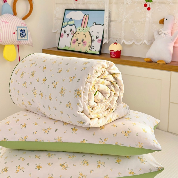 91家纺网 家纺一手货源 找家纺 金蕊阁 2025新款A类水洗双层纱夏被大豆夏被夏凉被空调被花间梦