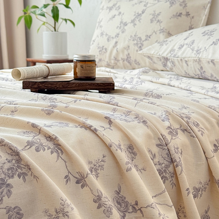 91家纺网 家纺一手货源 找家纺 （总）蓝邻家纺 2026年新款全棉纯棉棉麻复古风单床单单品床单单件场景二