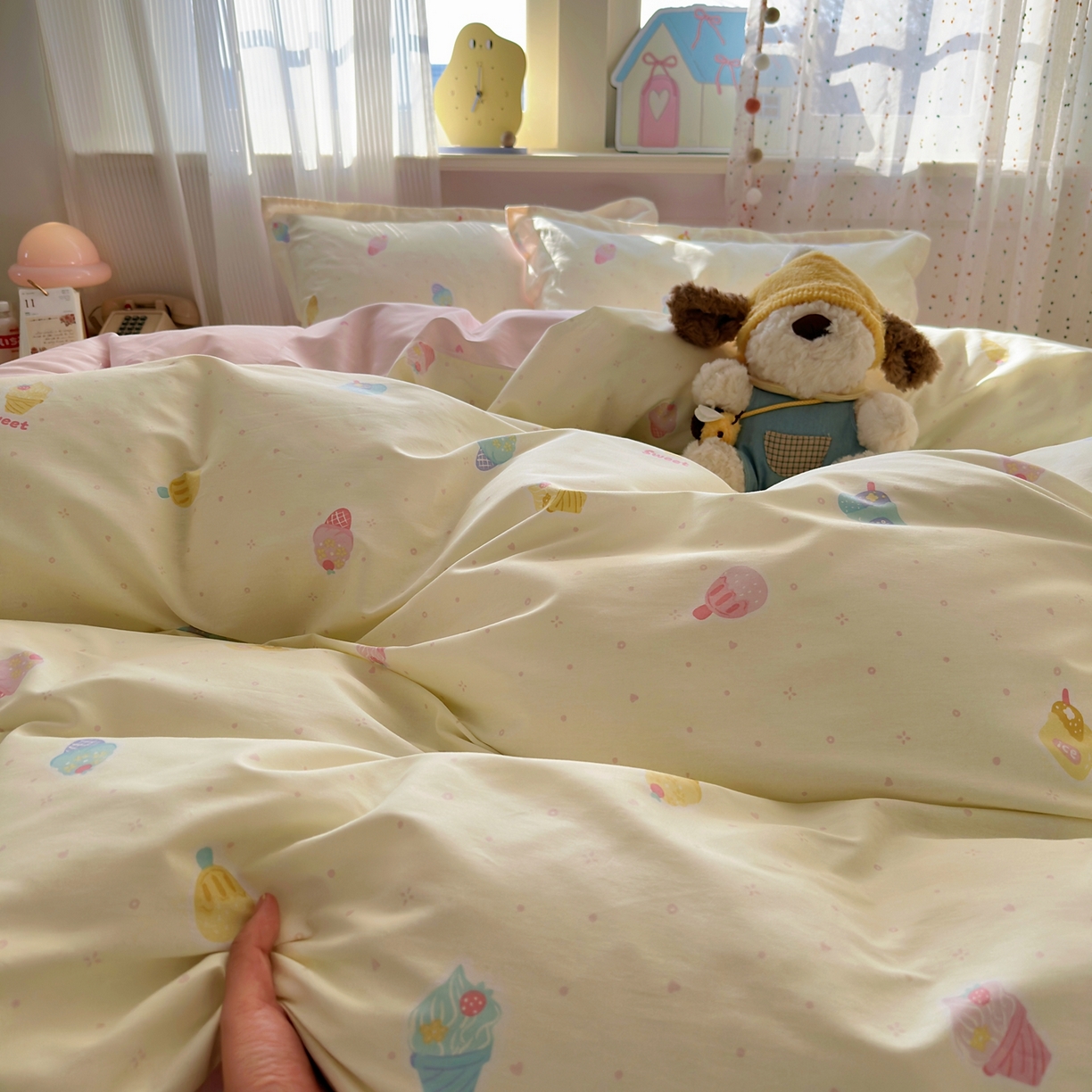 91家纺网 家纺一手货源 找家纺 典雅家纺 2026新款12868全棉纯棉印花四件套 冰激凌