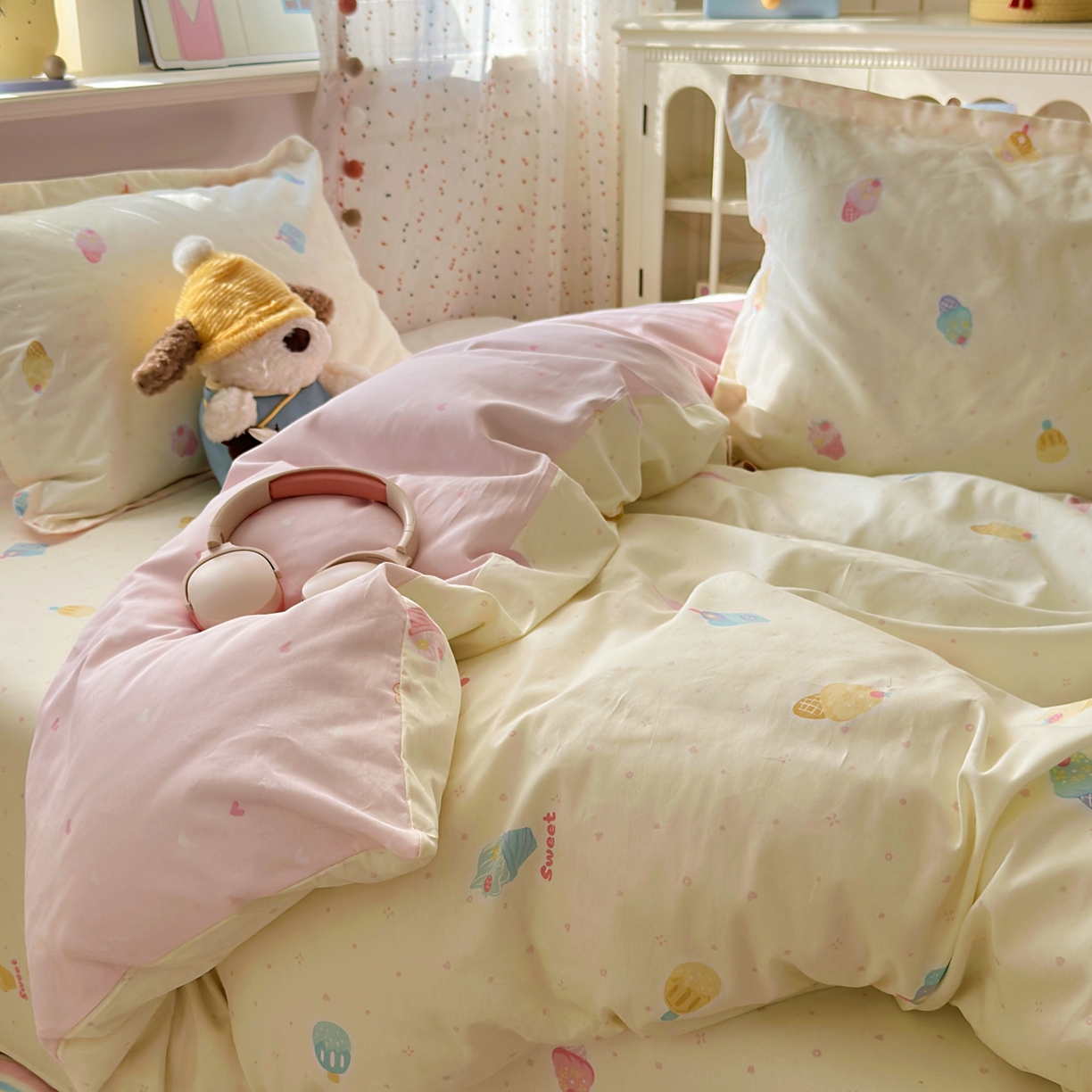 91家纺网 家纺一手货源 找家纺 典雅家纺 2026新款12868全棉纯棉印花四件套 冰激凌