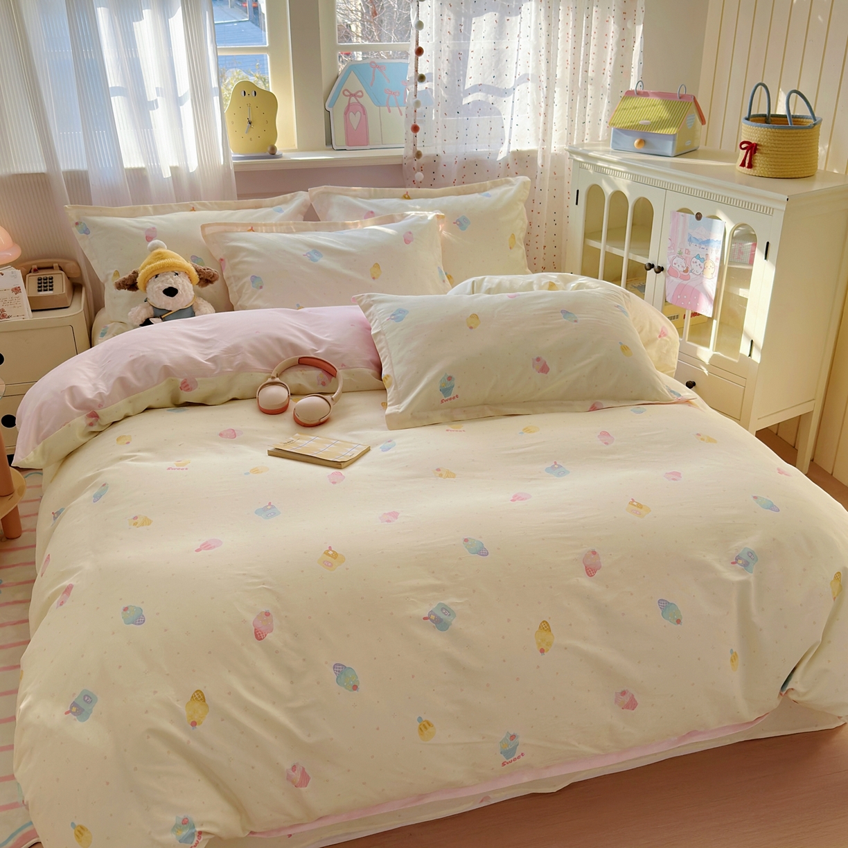 91家纺网 家纺一手货源 找家纺 典雅家纺 2026新款12868全棉纯棉印花四件套 冰激凌