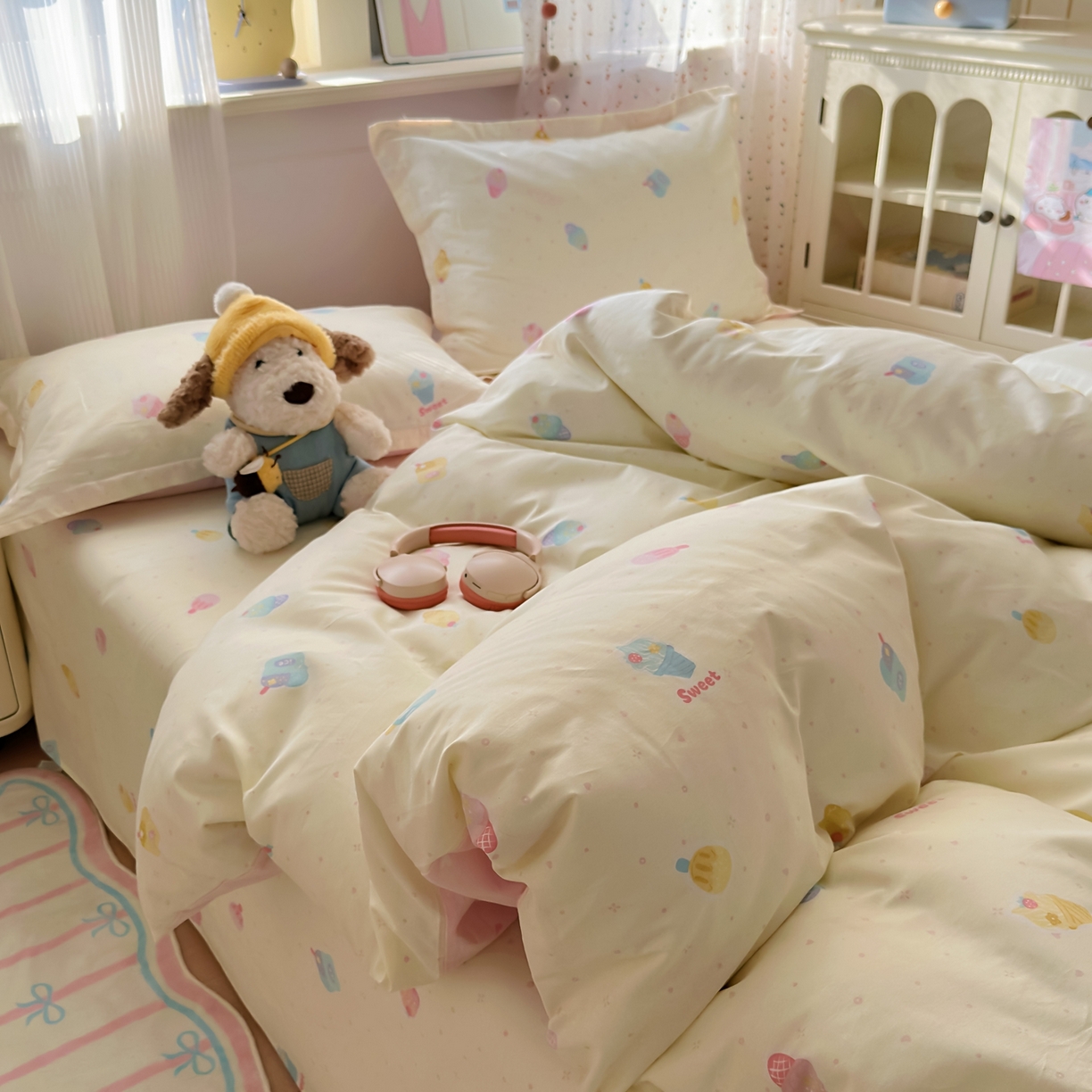 91家纺网 家纺一手货源 找家纺 典雅家纺 2026新款12868全棉纯棉印花四件套 冰激凌